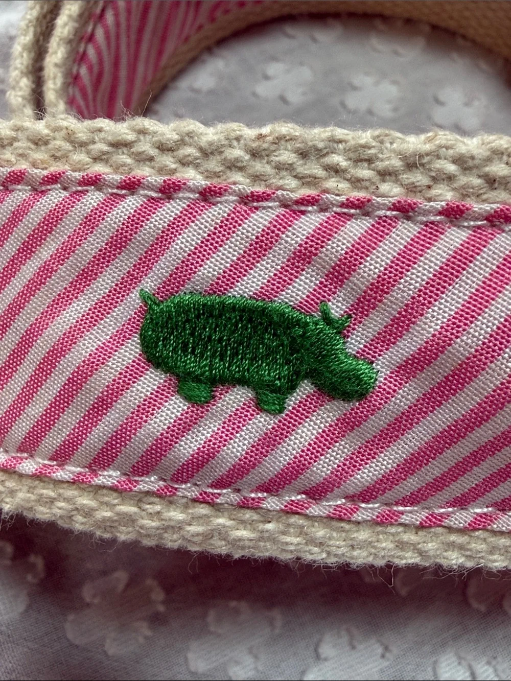 J. Crew Pink Stripe Green Hippo Cotton Canvas Belt S/M